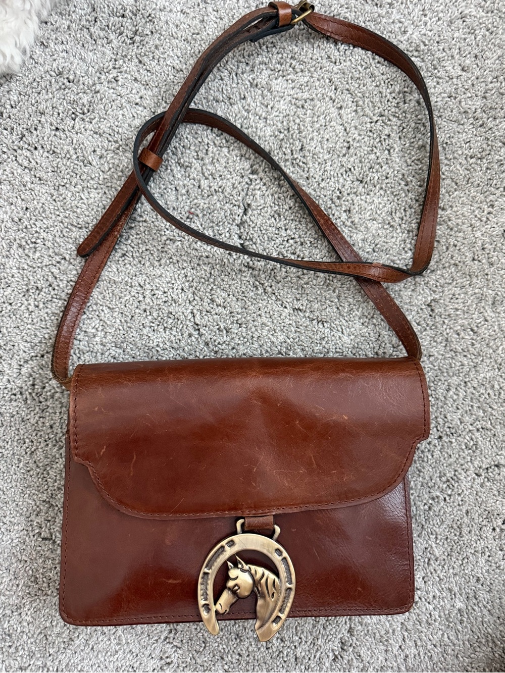 Patricia Nash Brown Leather Crossbody with Horse & Horseshoe Charm